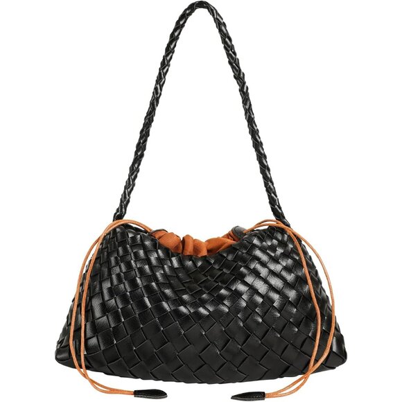 Vegan Leather Woven Shoulder Bag Cute Hobo Purse Black Stylish
